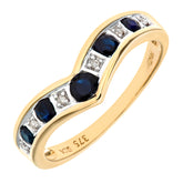 0.46ct Round Sapphire and Diamond Pave Set Wishbone Eternity Ring in UK Hallmarked 9ct Yellow Gold